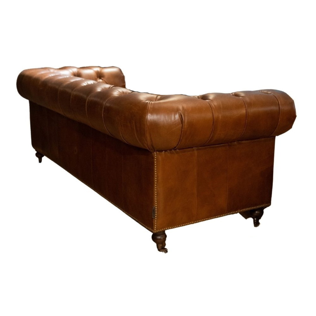Chesterfield Aged Full Grain Leather 3 Seater Brown image 1